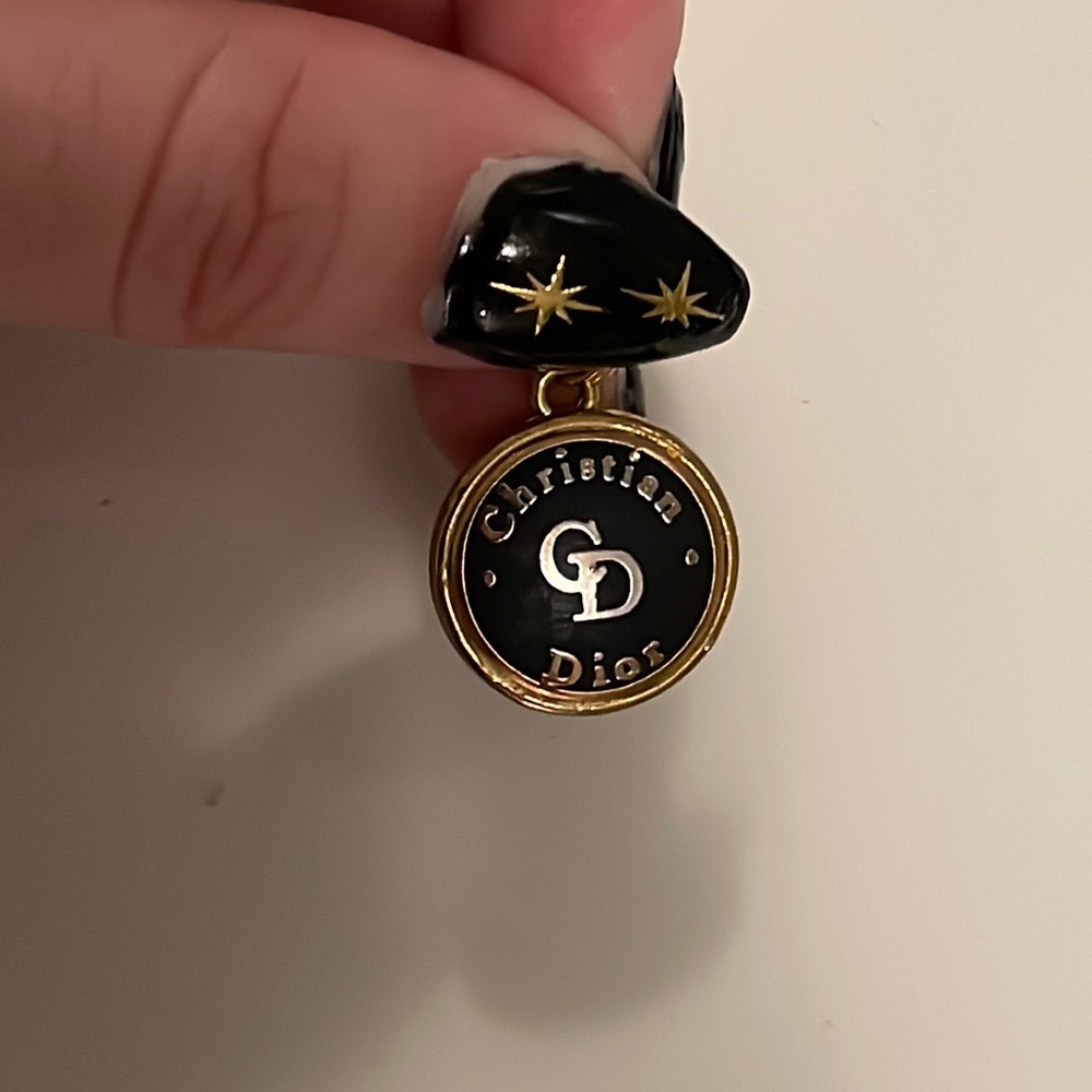 Authentic repurposed Christian Dior gold and black button pendant